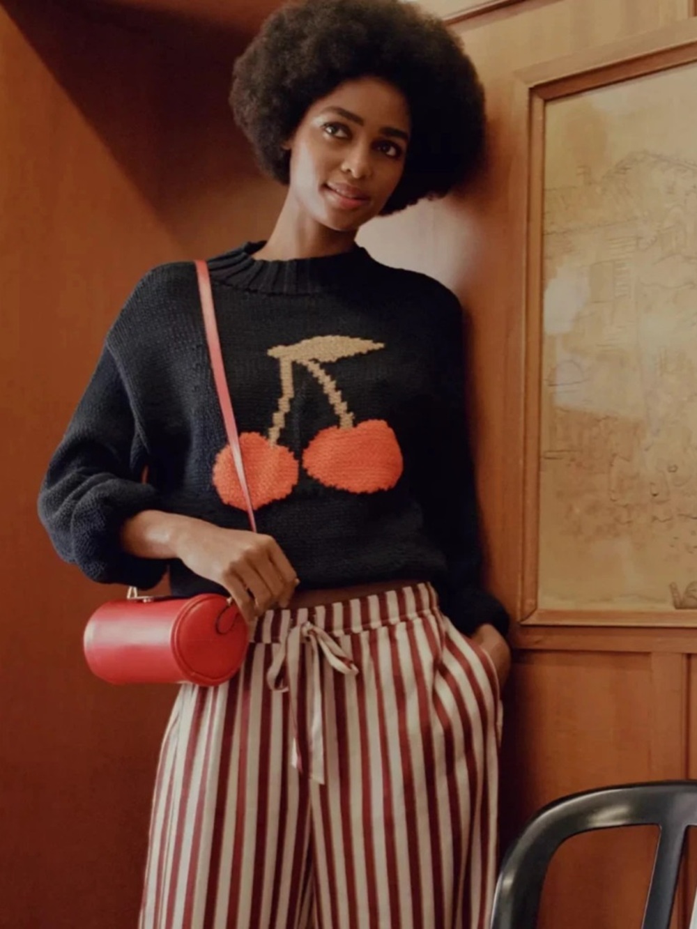 Maeve x Anthropologie The Pippa Mock-Neck Cherry Knit Sweater In Blue Size XXS